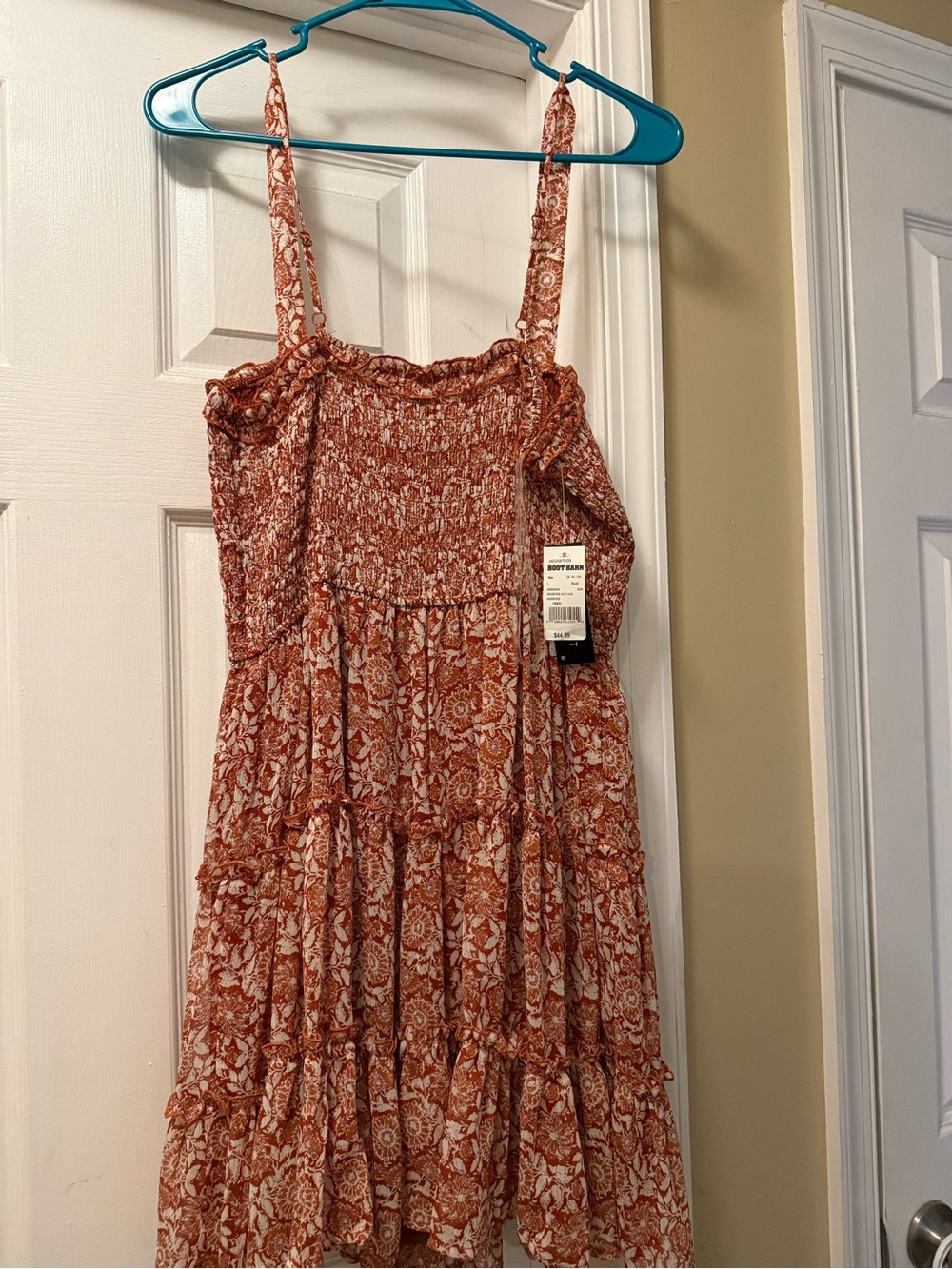 Women’s Floral Smocked Mini Dress in Rust - Picture 3 of 4